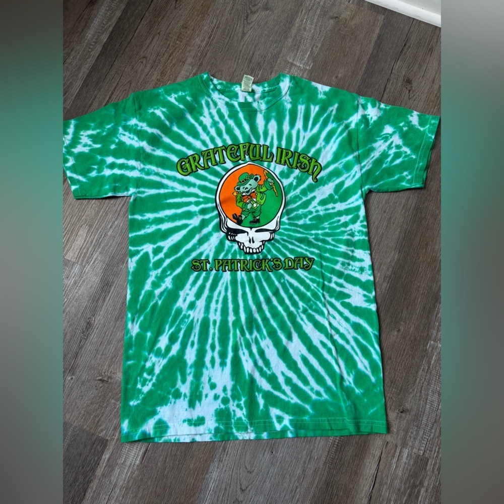 Grateful Dead Inspired Green Tie-Dye St. Patrick's Day T-Shirt Retro Irish S M